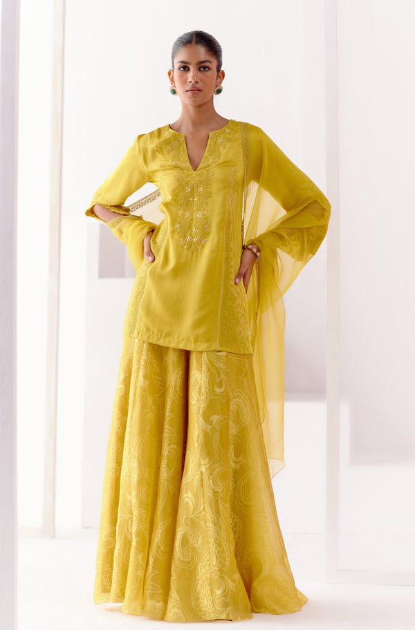 Mustard Embroidered Sharara Set