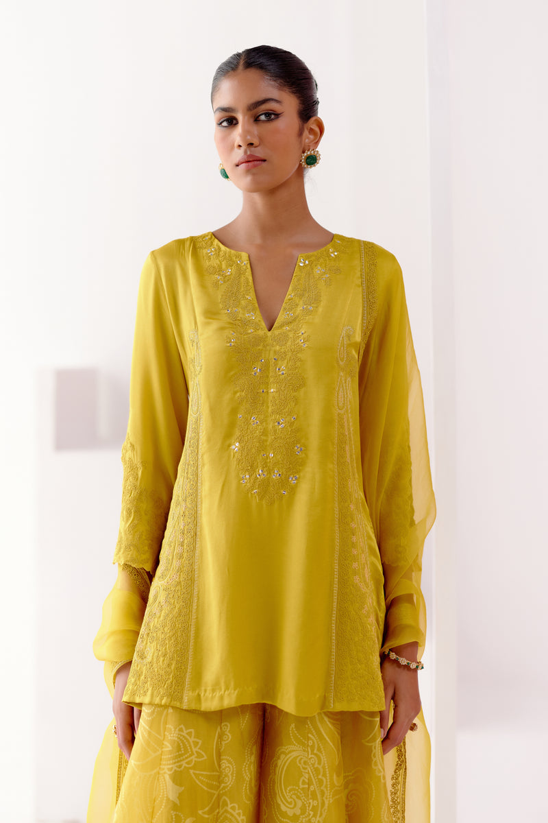 Mustard Embroidered Sharara Set