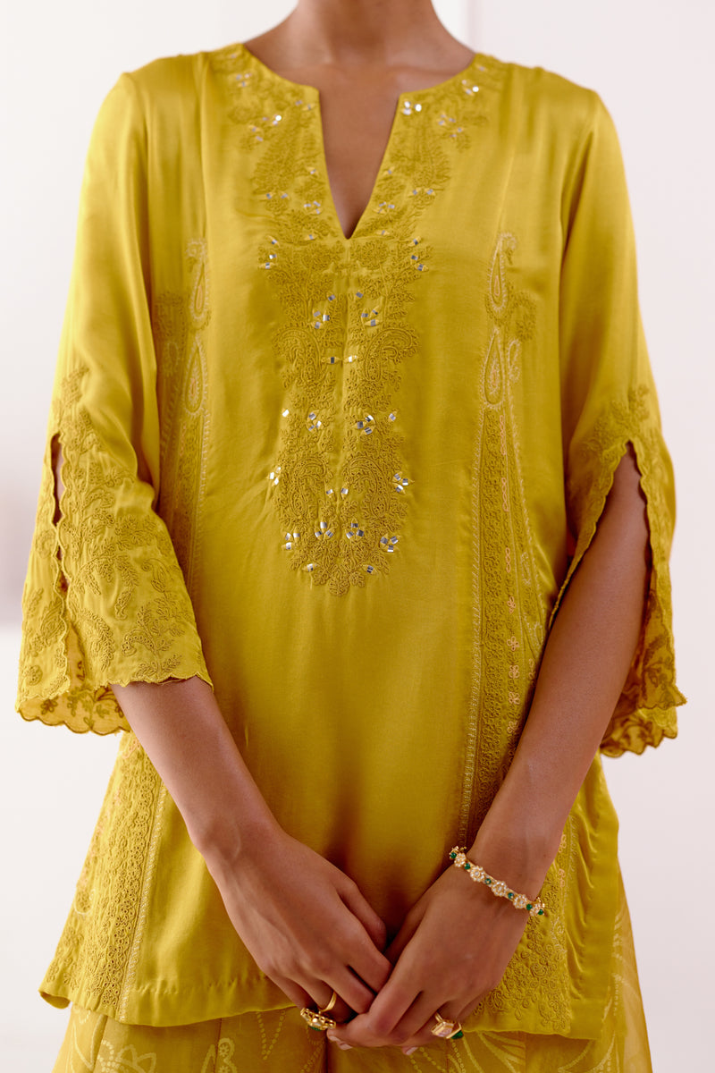 Mustard Embroidered Sharara Set