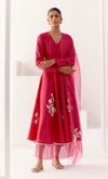 Fuchsia Pink Embroidered Chanderi Anarkali Set