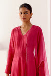 Fuchsia Pink Embroidered Chanderi Anarkali Set