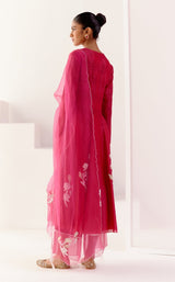 Fuchsia Pink Embroidered Chanderi Anarkali Set