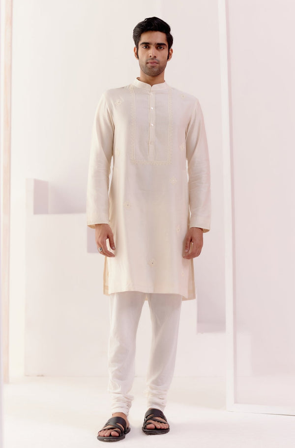 Ivory Self Embroidered Chanderi Kurta Set