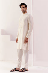 Ivory Self Embroidered Chanderi Kurta Set
