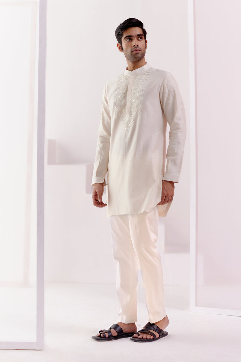 Ivory Embroidered Chanderi Kurta Set