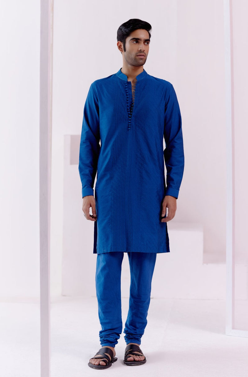 Royal Blue Pin Tucks Detailed Kurta Set