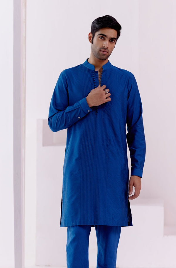 Royal Blue Pin Tucks Detailed Kurta Set