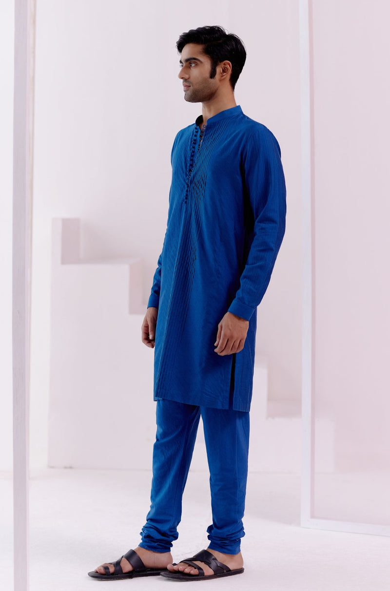 Royal Blue Pin Tucks Detailed Kurta Set