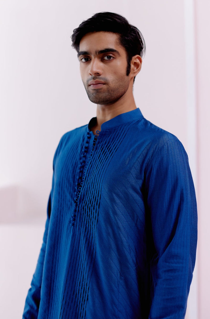 Royal Blue Pin Tucks Detailed Kurta Set