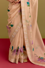 Beige Handpaint Saree Set