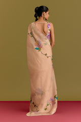 Beige Handpaint Saree Set