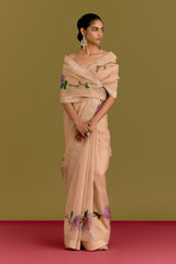 Beige Handpaint Saree Set