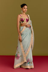 Blue Handpaint Saree Set