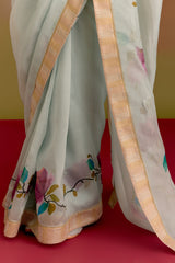 Blue Handpaint Saree Set