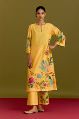 Yellow handpaint kurta set