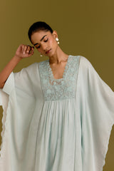 Powder Blue Cotton Silk Satin Kaftan set (RTS)