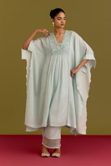 Powder Blue Cotton Silk Satin Kaftan set (RTS)