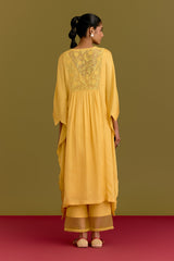 Yellow Cotton Silk Satin Kaftan set (RTS)