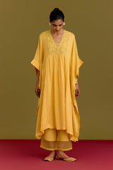 Yellow Cotton Silk Satin Kaftan set (RTS)