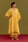 Yellow Cotton Silk Satin Kaftan set