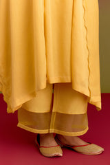 Yellow Cotton Silk Satin Kaftan set (RTS)