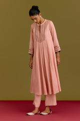 Blush Pink Cotton Silk Satin kurta set (RTS)