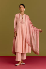 Blush Pink Cotton Silk Satin kurta set (RTS)