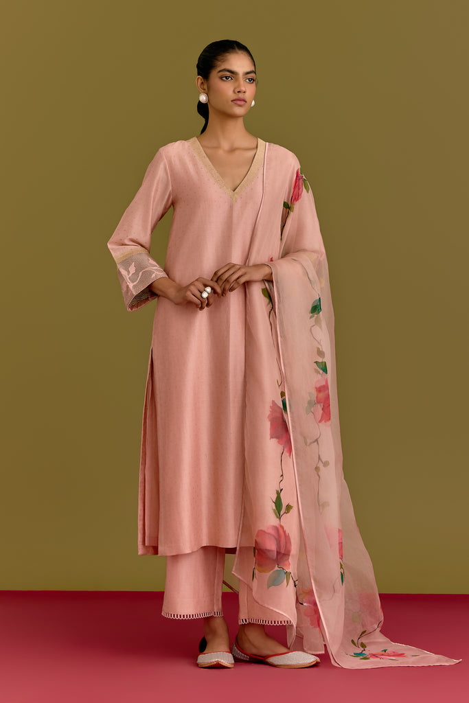 Pink handpaint kurta set