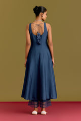Blue Cotton Silk Satin Anarkali set