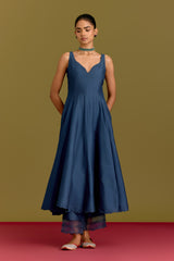 Blue Cotton Silk Satin Anarkali set