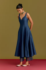 Blue Cotton Silk Satin Anarkali set