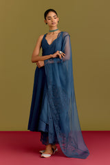 Blue Cotton Silk Satin Anarkali set