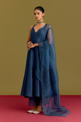 Blue Cotton Silk Satin Anarkali set