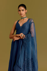 Blue Cotton Silk Satin Anarkali set