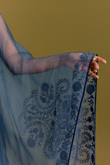 Blue Cotton Silk Satin Anarkali set