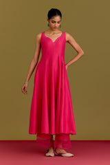 Fuchsia Cotton Silk Satin Anarkali set