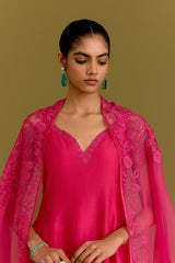 Fuchsia Cotton Silk Satin Anarkali set