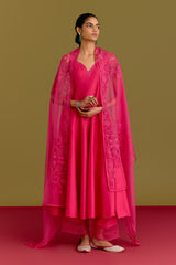 Fuchsia Cotton Silk Satin Anarkali set