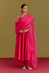Fuchsia Cotton Silk Satin Anarkali set