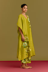 Green handpaint kaftan set