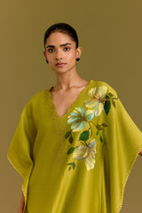 Green handpaint kaftan set