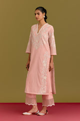 Pink woven kurta set (RTS)