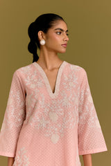 Pink woven kurta set (RTS)