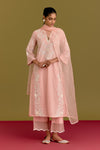 Pink woven kurta set