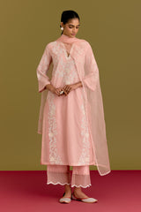 Pink woven kurta set (RTS)