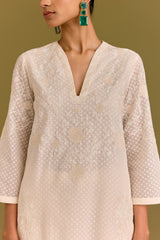 Ivory woven kurta set