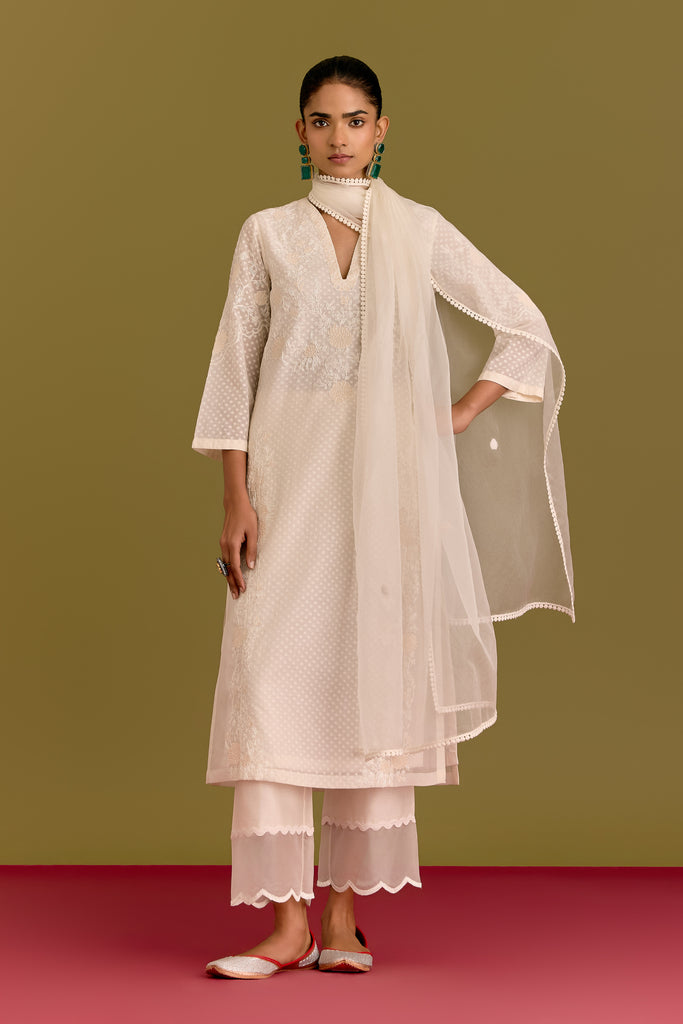 Ivory woven kurta set