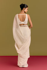 Ivory Embroidered Saree Set