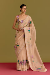 Beige Handpaint Saree Set