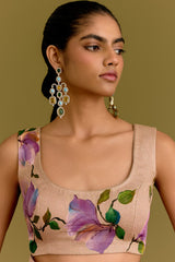 Beige Handpaint Saree Set